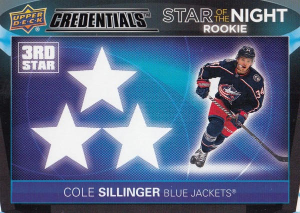 insert RC karta COLE SILLINGER 21-22 Credentials 3rd Star of the Night Rookies číslo 3SR-6